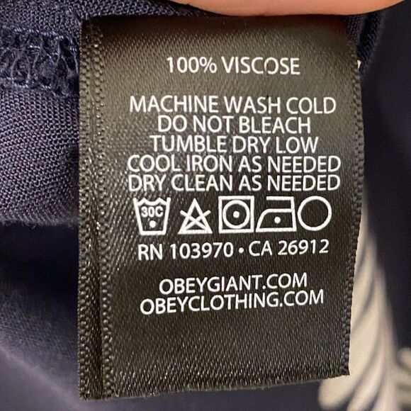 Obey navy blue front tie V-neck summer dress feather fern 100% viscose small - Picture 10 of 12